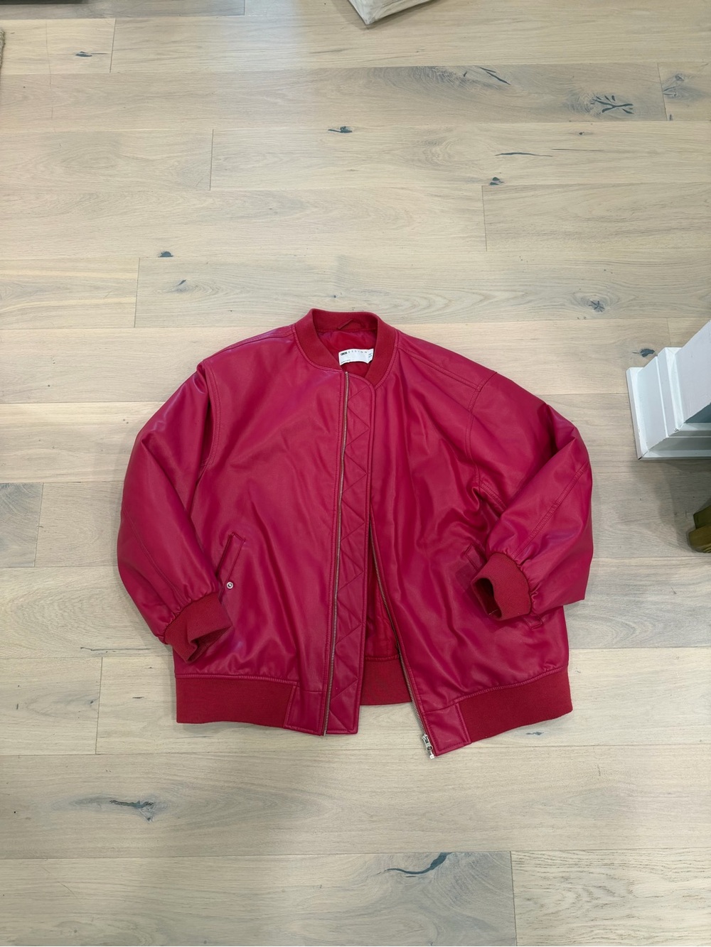 ASOS Red Bomber Jacket with Ribbed Cuffs